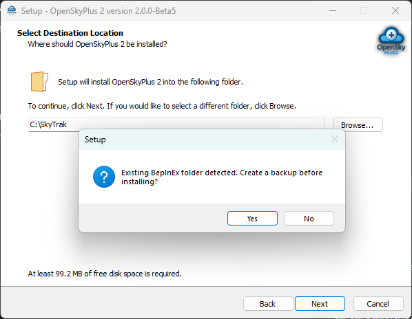Offer to create a BepInEx backup