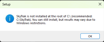 Prompt to relocate SkyTrak to C:\SkyTrak