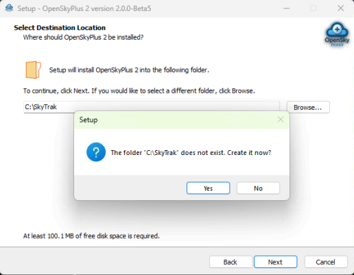 SkyTrak not found prompt