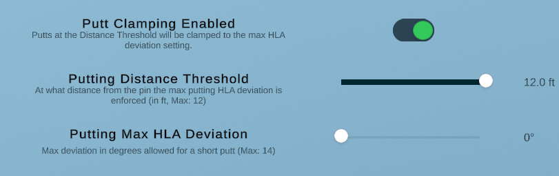 Putt clamping UI settings
